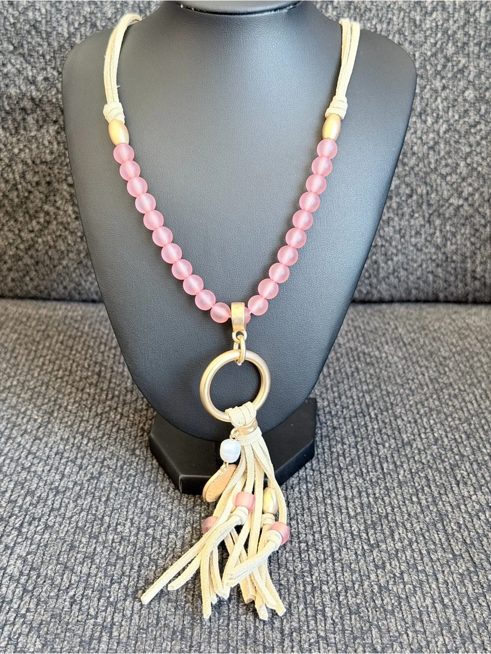 Plunder Beaded Pink and Gold Tassel Pendant Necklace